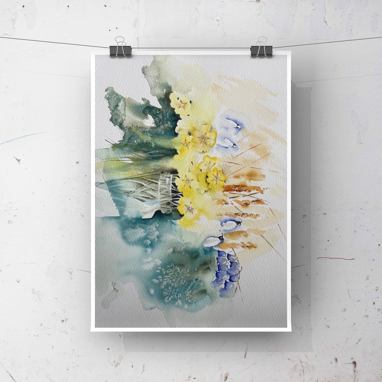 Original Primrose composition Watercolour artwork