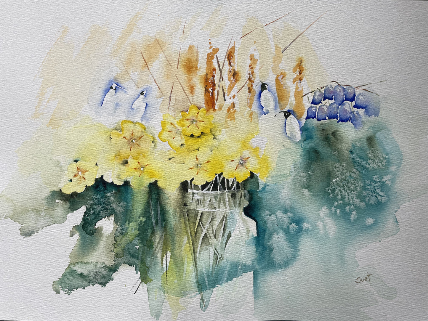 Original Primrose composition  Watercolour artwork